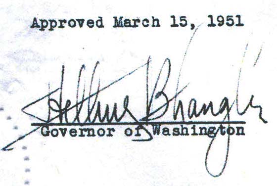 Gov. Langlie's signature on Senate Bill 156, 1951